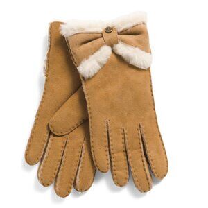 UGG Chestnut Shearling Sheepskin Turned Bow Gloves